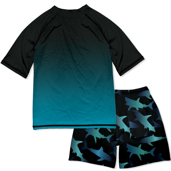 Millie & Maxx | Black & Blue Shark Short-Sleeve Rashguard Set