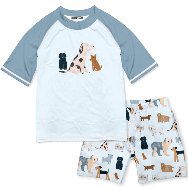 Pale Blue Dogs Short-Sleeve Rashguard Set