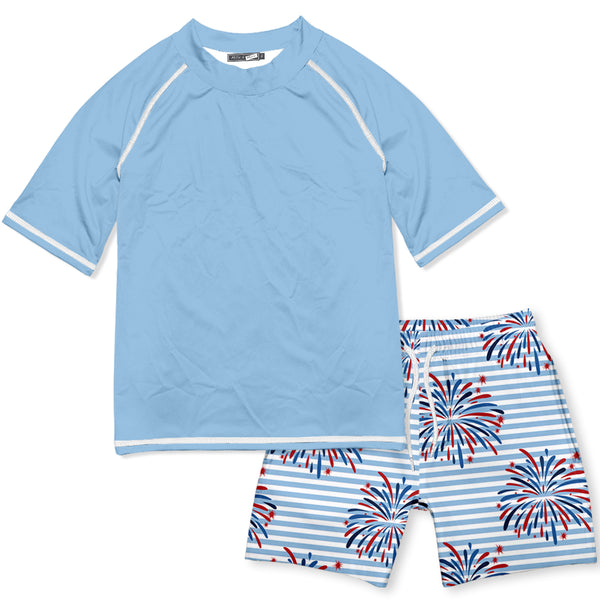 Light Blue Firework Short-Sleeve Rashguard Set