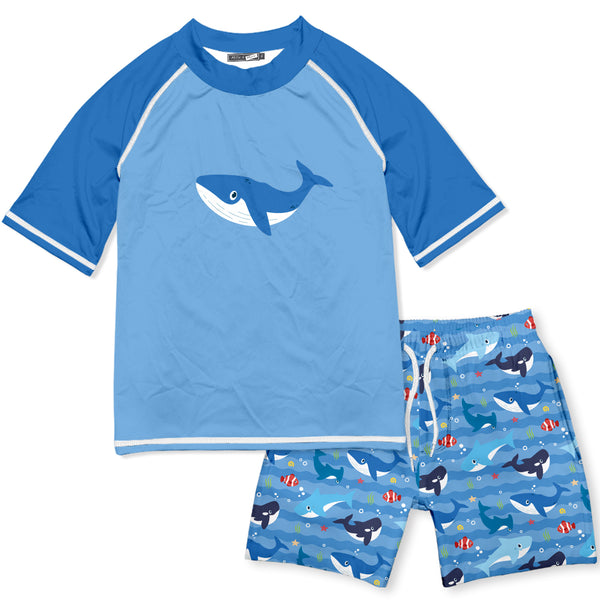 Marina Blue Whale Short-Sleeve Rashguard Set