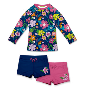 Fuchsia Adele Floral Long-Sleeve Rashguard Set