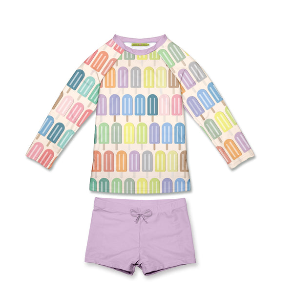 Cream Multicolor Popsicles Long-Sleeve Rashguard Set