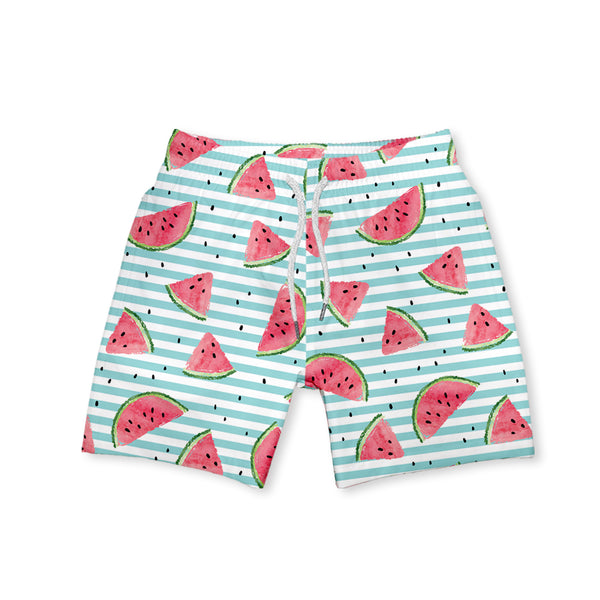 Mint & Pink Stripe Watermelon Swim Trunks