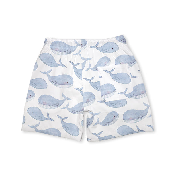 White & Periwinkle Whale Swim Trunks