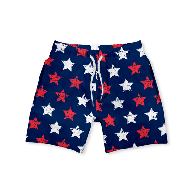 Navy & Red USA Star Swim Trunks