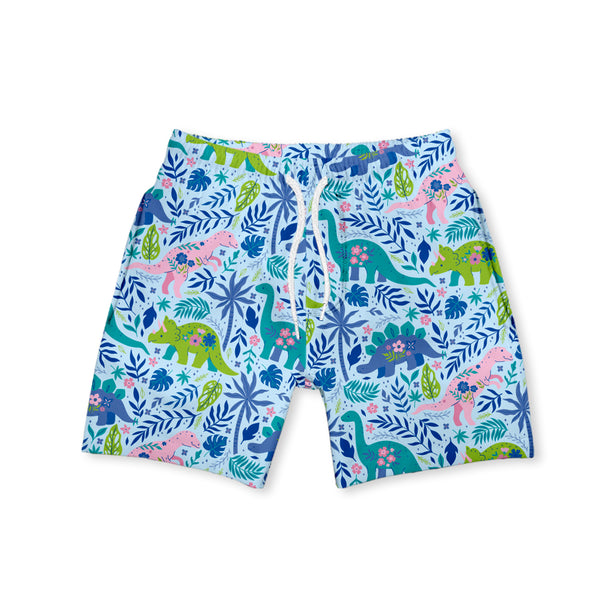 Ice Blue Dino Jungle Swim Trunks