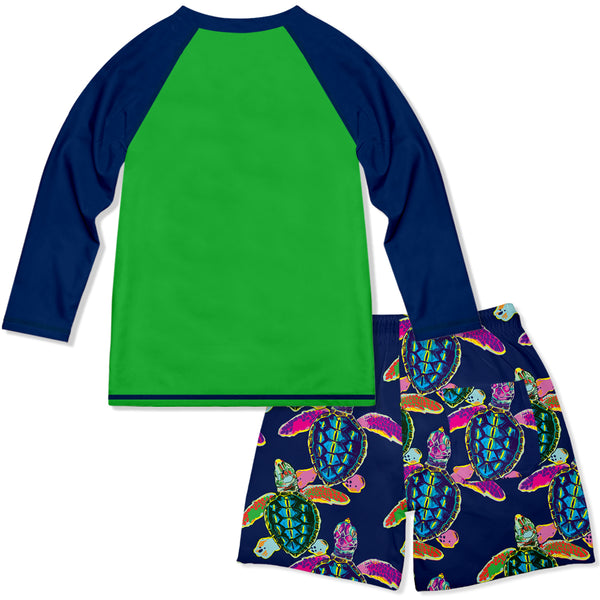 Millie & Maxx | Green & Navy Sea Turtle Long-Sleeve Rashguard Set