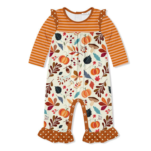 Little Millie | Pumpkin Leaves & Orange Stripe Playsuit
