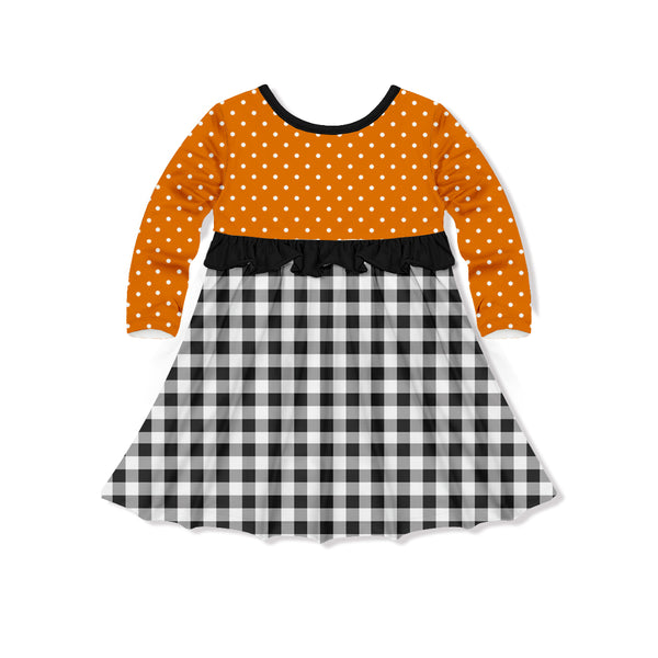 Little Millie | Orange & Black Gingham Cat A-Line Dress