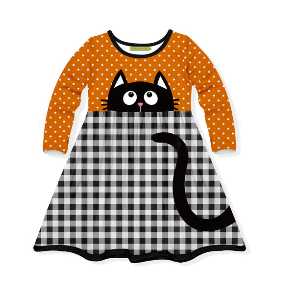 Orange & Black Gingham Cat A-Line Dress