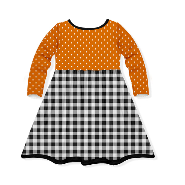Orange & Black Gingham Cat A-Line Dress