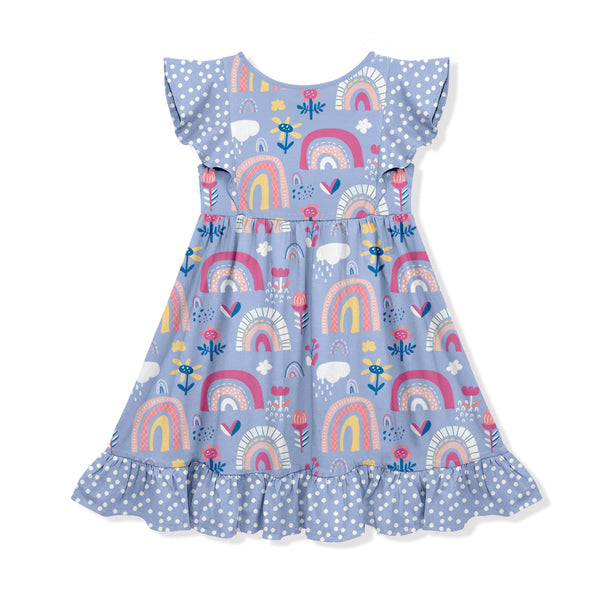 Periwinkle & Pink Dot Rainbow Angel-Sleeve Dress