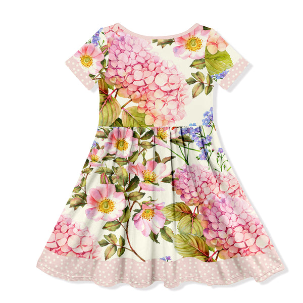 Cream & Watercolor Floral Button-Front Ruffle-Hem A-Line Dress