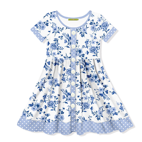 White Simrin Floral Button Front  Short Sleeve Dress