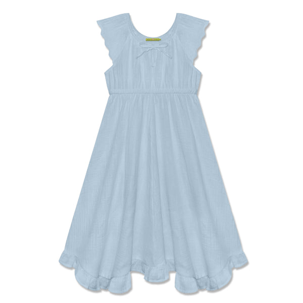 Light Blue Cotton Gauze  Ruffle-Hem  Dress