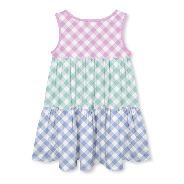 Color Blocked Gingham Tiered Sleeveless Dress