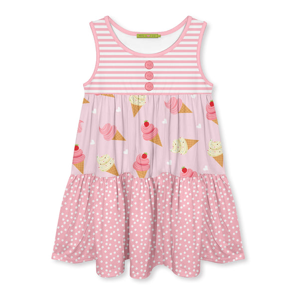 Pink Ice Cream Cone Tiered Sleeveless Dress