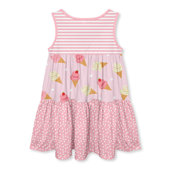Pink Ice Cream Cone Tiered Sleeveless Dress