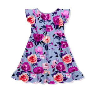 kids Periwinkle Blossom Angel Wing Dress on a white background, back Millieloveslily.com