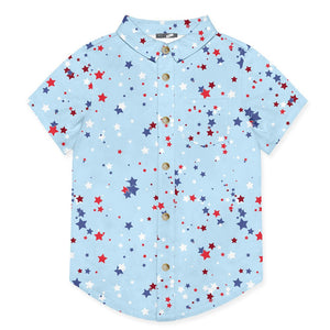 Light Blue & Red Stars Short - Sleeve Button - Up - Millieloveslily.com