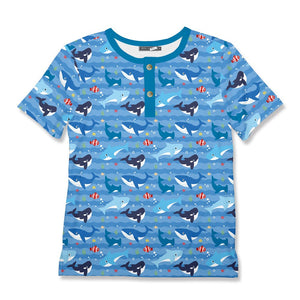 Light Blue Whale Short - Sleeve Henley - Millieloveslily.com