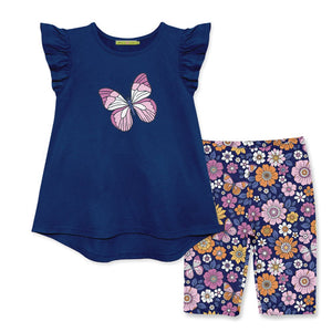 Navy Angel - Sleeve Top & Floral Bike Shorts - Millieloveslily.com