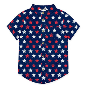 Navy U.S.A.Stars Short - Sleeve Button - Up - Millieloveslily.com