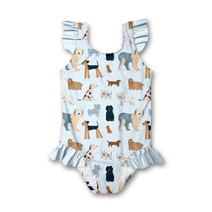 Pale Blue Dogs Ruffle - Accent One - Piece - Millieloveslily.com