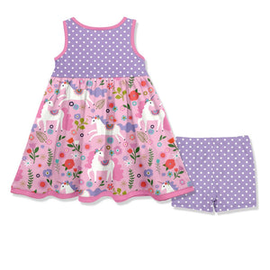 Pink Tara Unicorn Two Pocket Dress & Short Set - Millieloveslily.com