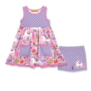 Pink Tara Unicorn Two Pocket Dress & Short Set - Millieloveslily.com