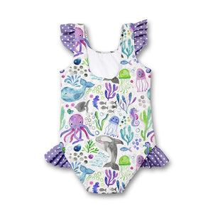 Purple & White Watercolor Sea Animals Ruffle - Accent One - Piece - Millieloveslily.com