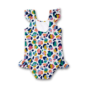 White & Navy Leopard Ruffle - Accent One - Piece - Millieloveslily.com