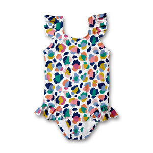 White & Navy Leopard Ruffle - Accent One - Piece - Millieloveslily.com